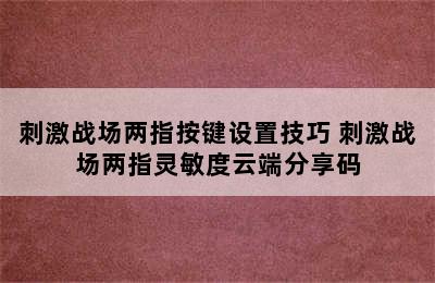 刺激战场两指按键设置技巧 刺激战场两指灵敏度云端分享码